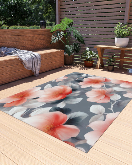Red Blossom Floral Bunch Outdoor Rug, 60" x 84"