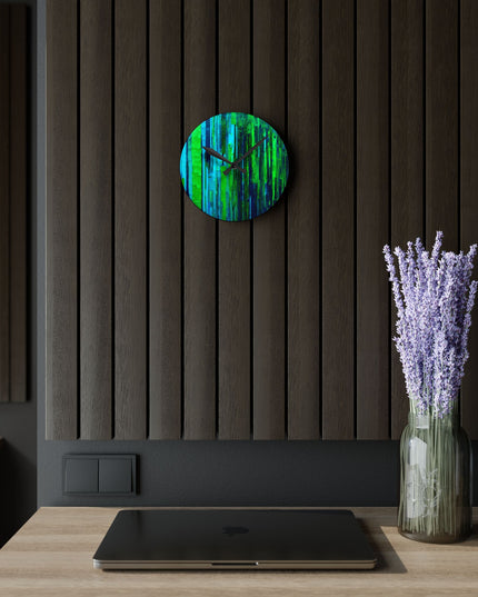 Striped Blue Green Acrylic Round Wall Clock, 8" x 8"