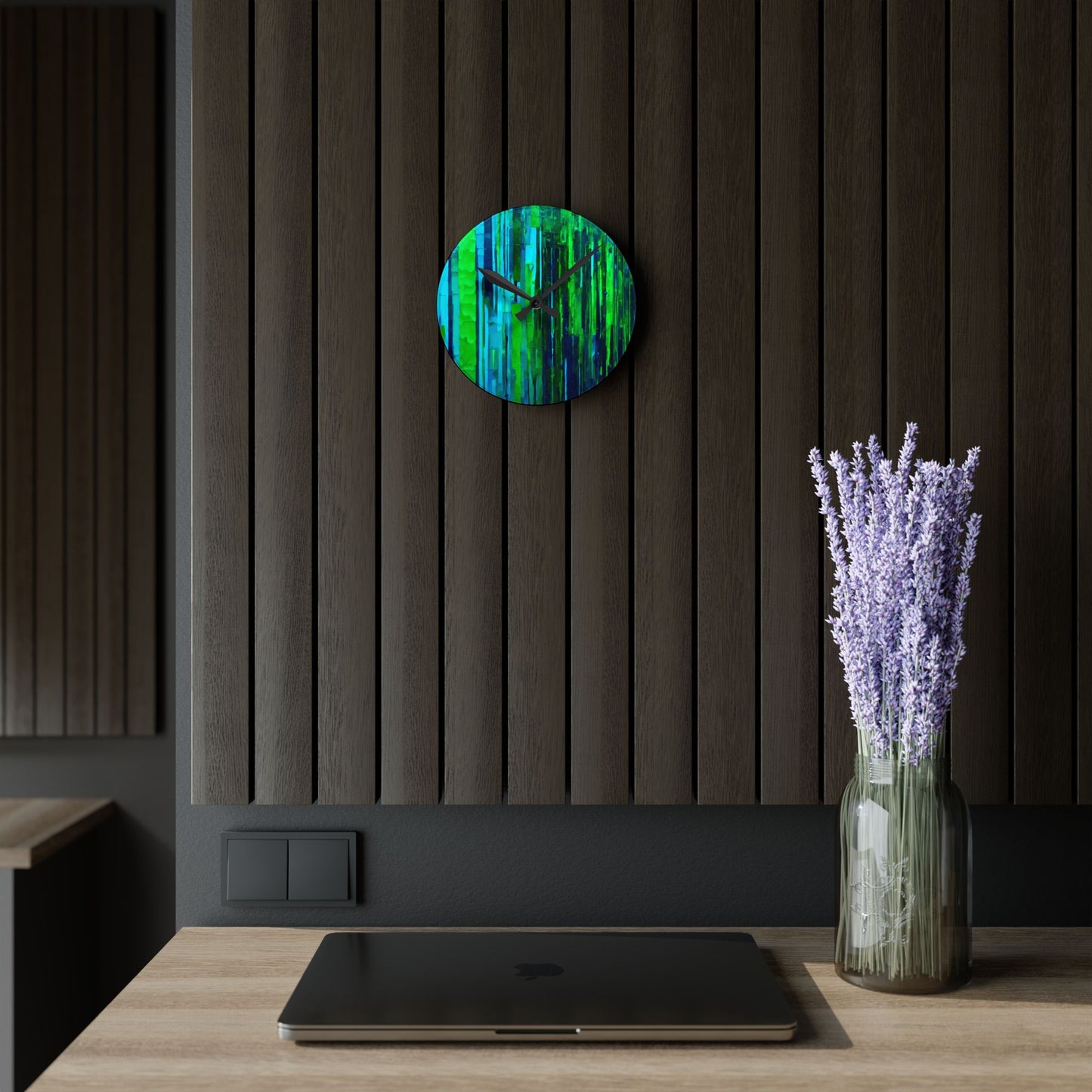 Striped Blue Green Acrylic Round Wall Clock, 8" x 8"
