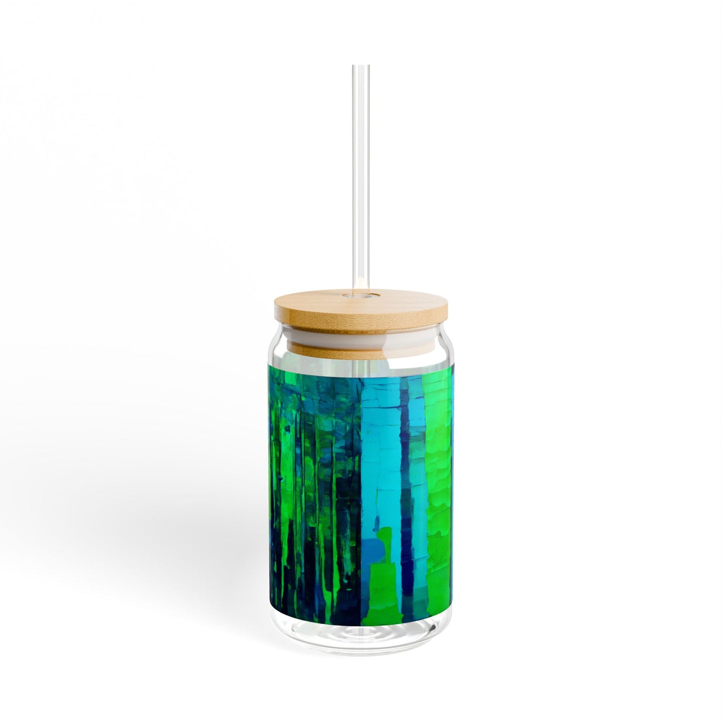 Striped Blue Green Glass, 16oz