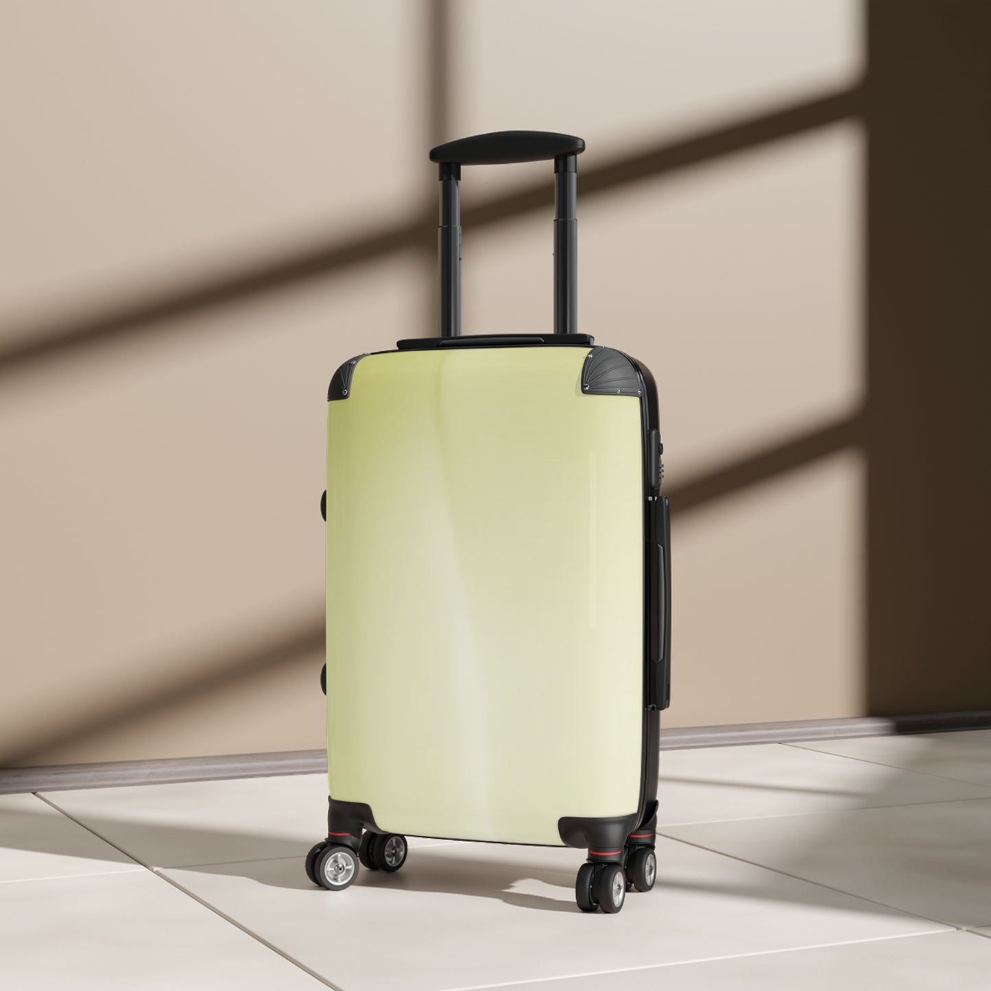 Lemon Fade Small Suitcase with built in lock, 4 double-wheels, telescopic handle, and ABS back hard-shell