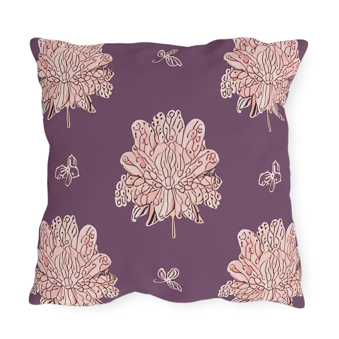 Pink Floral Butterflies 20" x 20" Outdoor Pillow