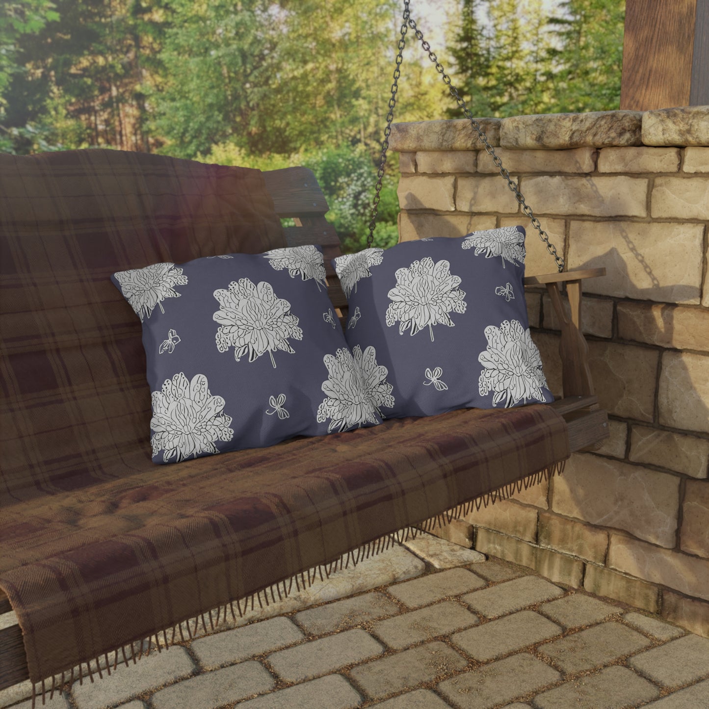 White Floral Butterflies 18" x 18" Outdoor Pillow