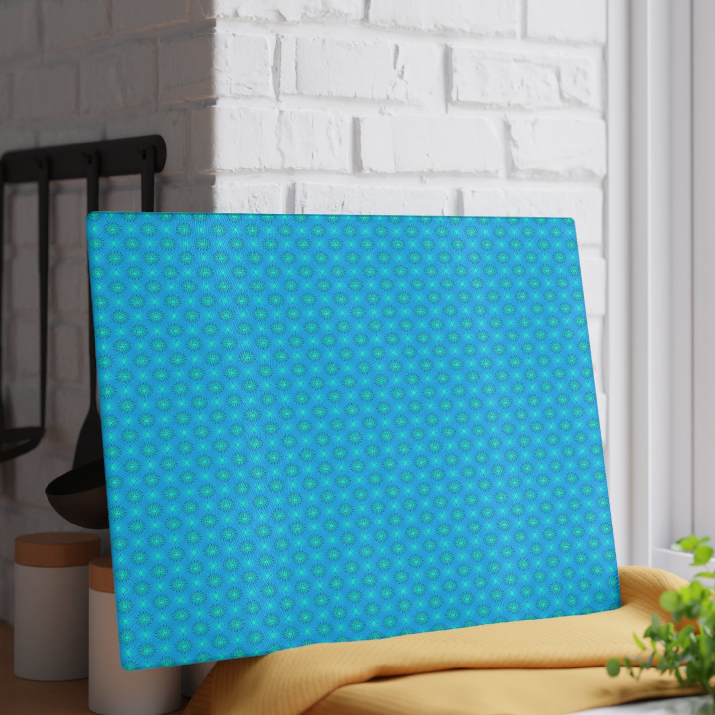 Light Blue Star-crossed Bodies Glass Cutting Board, 11" x 15"