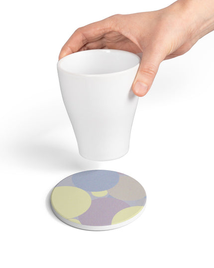 Pastel Soft Blue and Soft White Patches 4" x 4" Round Ceramic Coaster