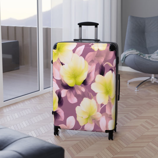 Lemon Blossom Floral Bunch Large Suitcase with built in lock, 4 double-wheels, telescopic handle, and ABS back hard-shell