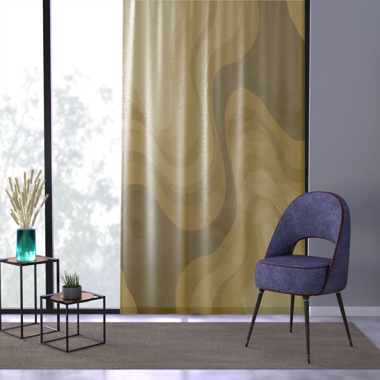 Brown Wavey Sheer Window Curtain, 50" x 84", partially transparent