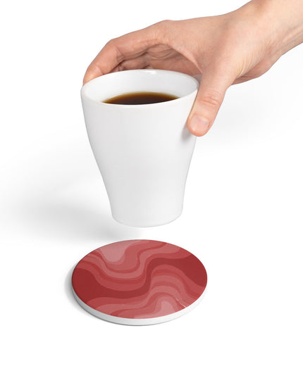 Power Red Wavey 4" x 4" Round Ceramic Coaster