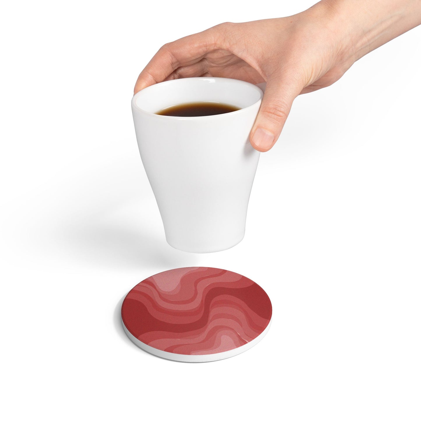 Power Red Wavey 4" x 4" Round Ceramic Coaster