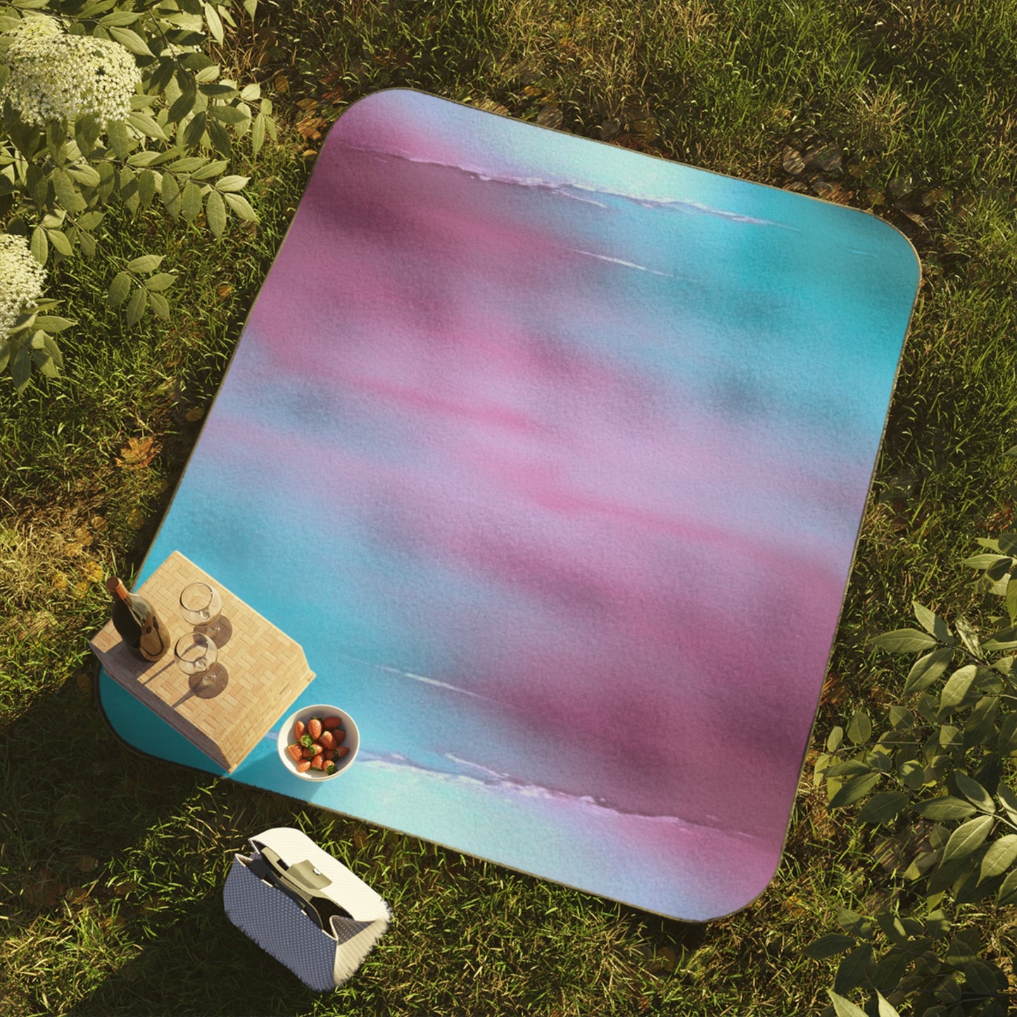 Wine Sea Blue Fog Purple Fog 61" × 51" Picnic Blanket