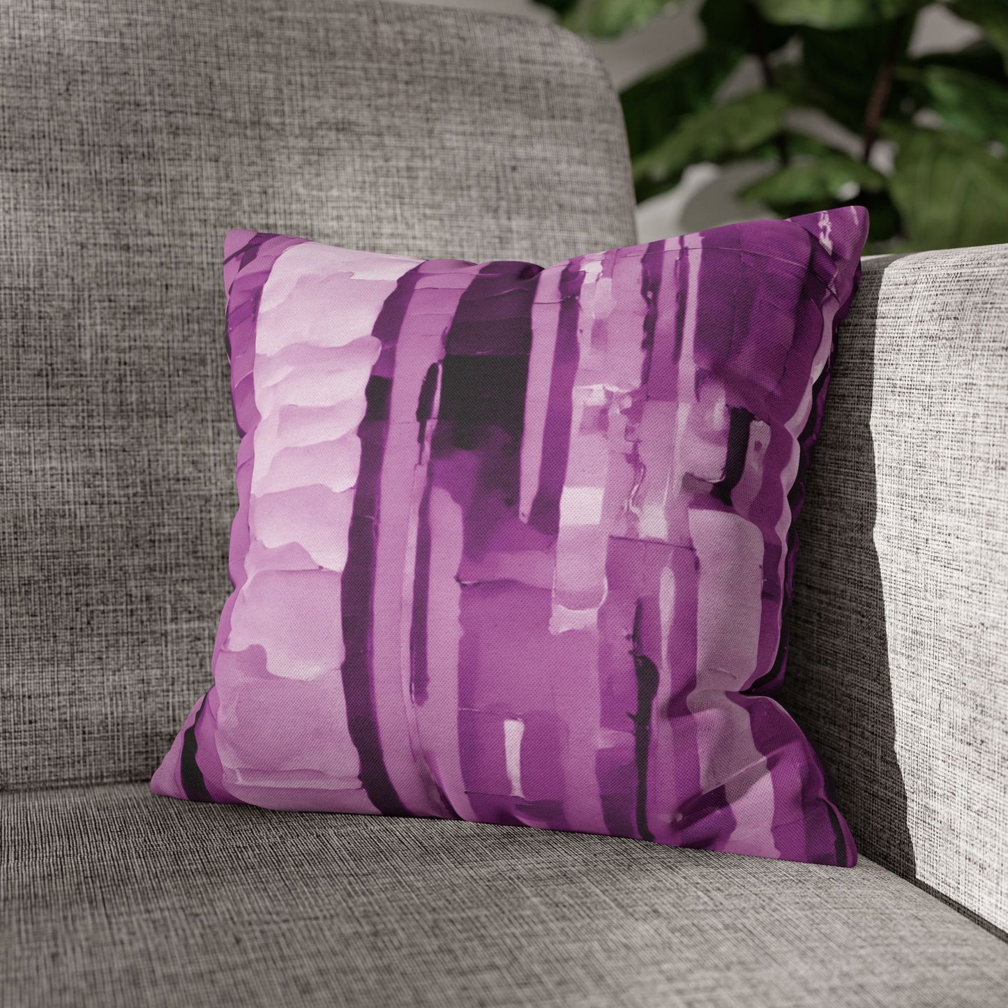 Striped Powder Lavender Spun Polyester Square Pillowcase, 14" x 14"