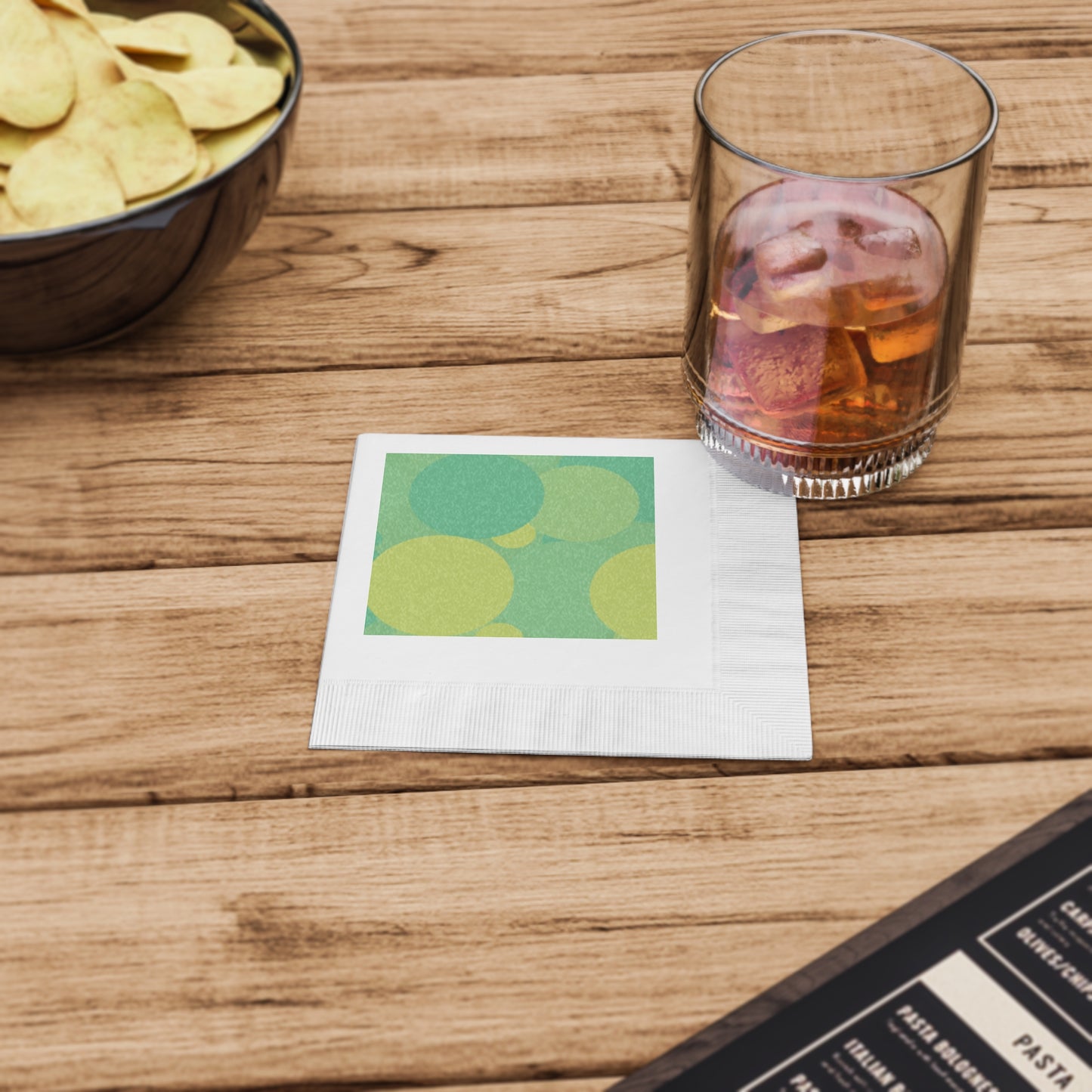 Pastel Green Patches White Coined Napkins, 4.8" x 4.8"