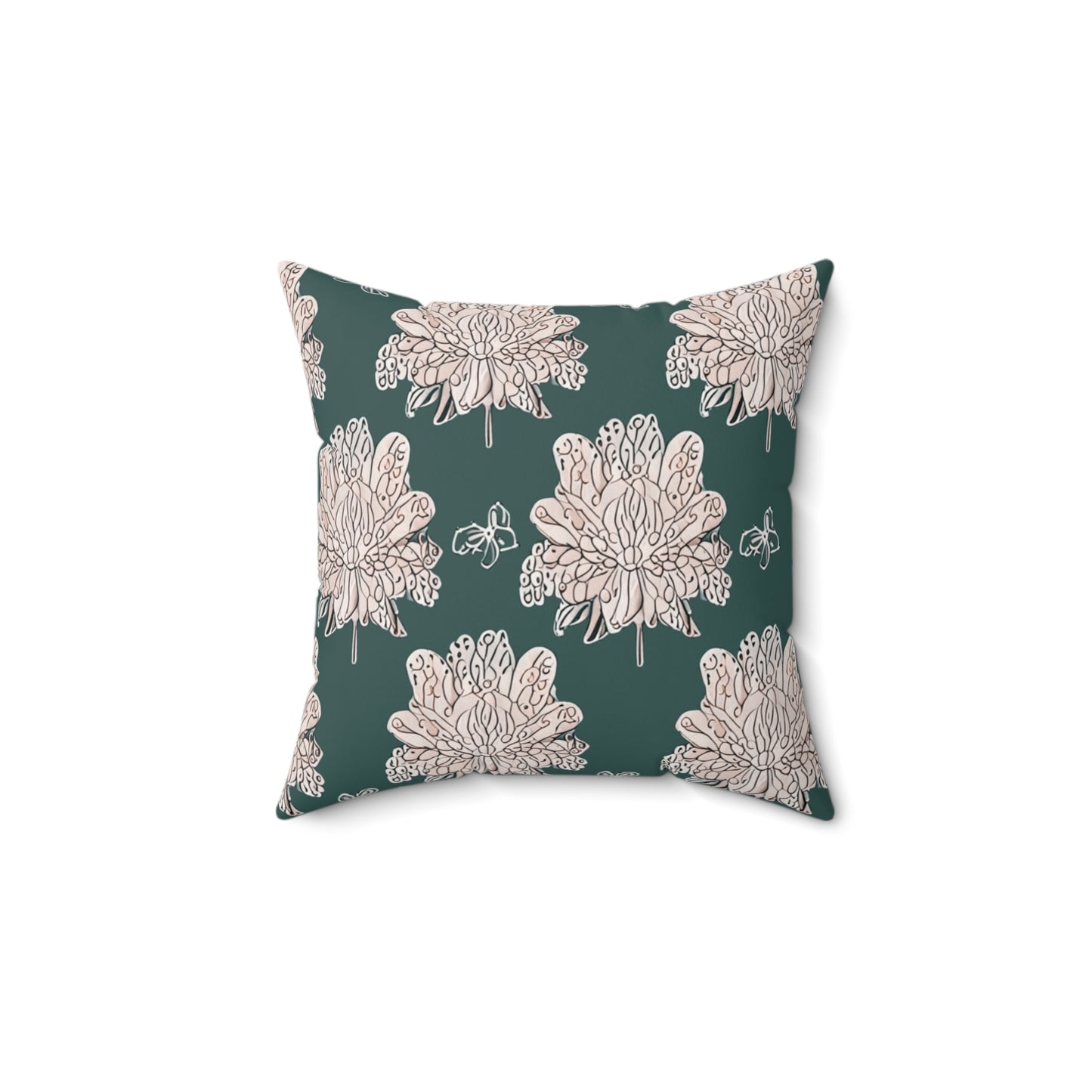 Soft White Floral Butterflies 14" x 14" Faux Suede Square Pillow