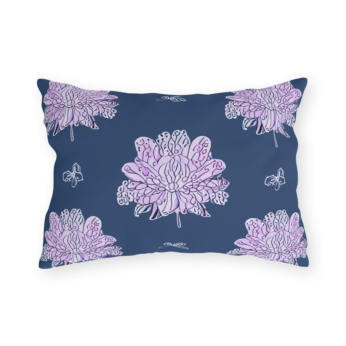 Purple White Floral Butterflies 20" x 14" Outdoor Pillow