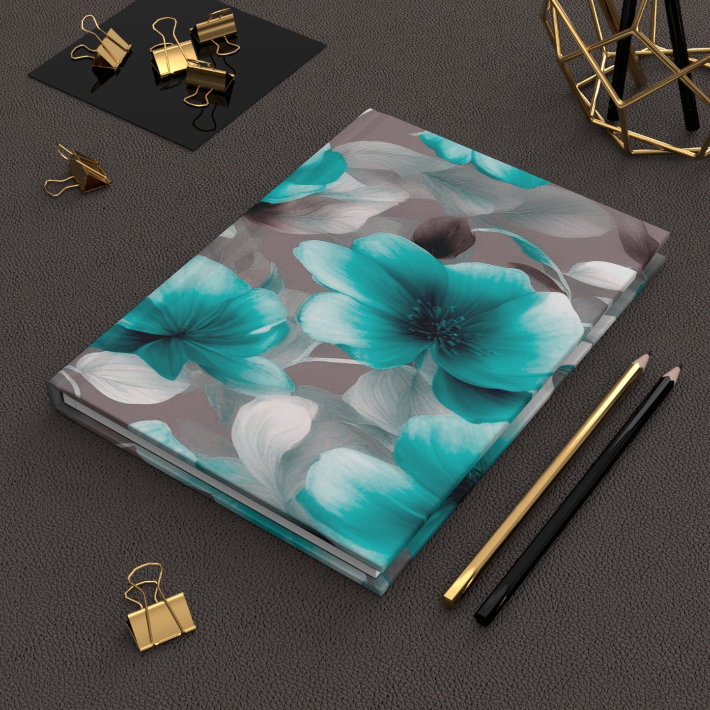 Tif Green Gray Floral Bunch Hardcover Journal Matte with 150 lined pages, 5.75" x 8"