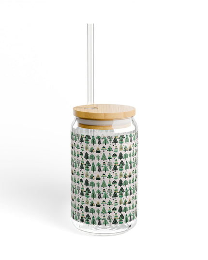 Mini Vintage Green Trees Sipper Glass, 16oz