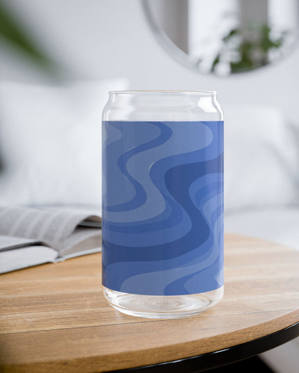 Deep Blue Wavey Sipper Glass, 16oz