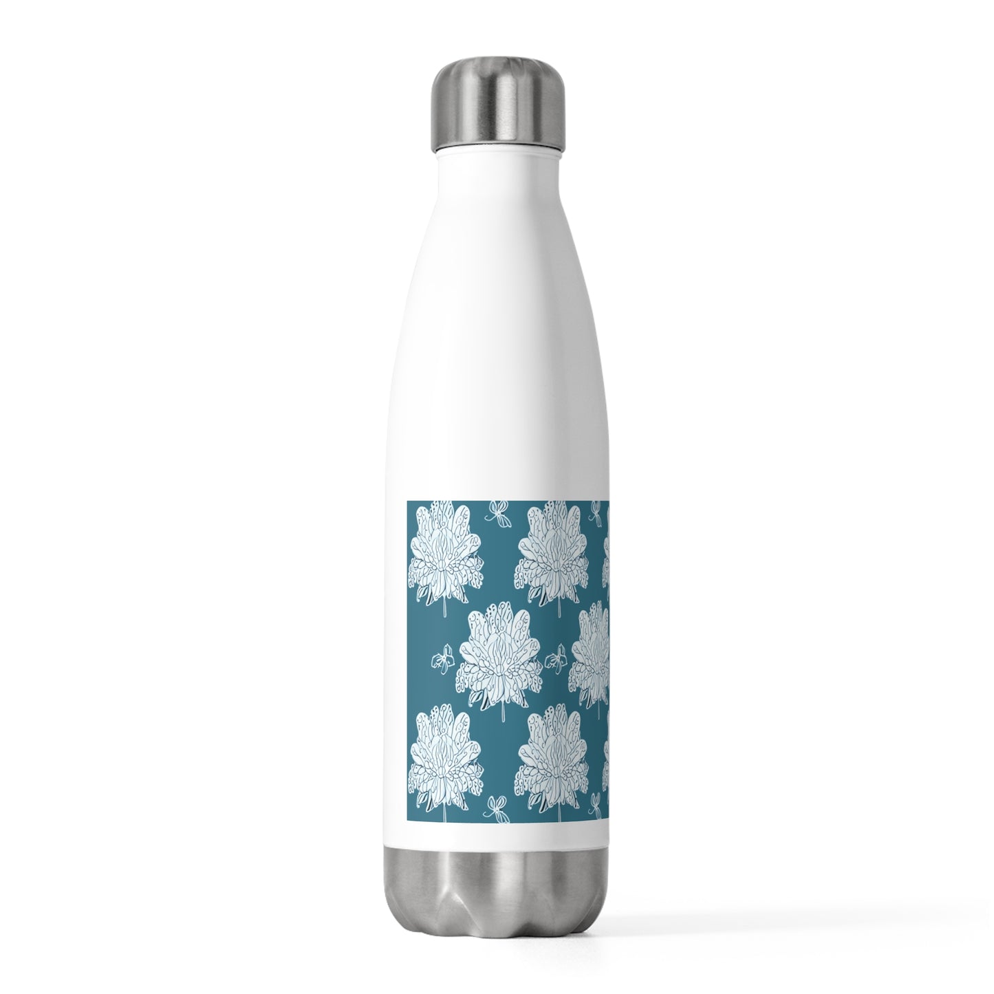 Tif Green White Floral Butterflies 20oz Insulated Water Bottle