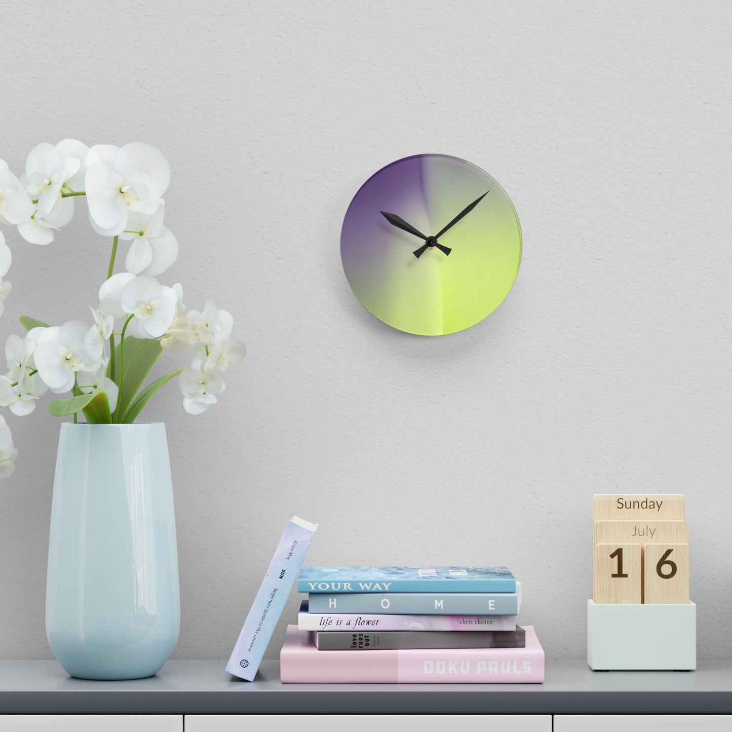 Purple Golden Fade Acrylic Round Wall Clock, 8" x 8"
