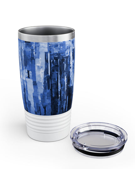 Striped Deep Blue Ringneck Tumbler, 20oz in white