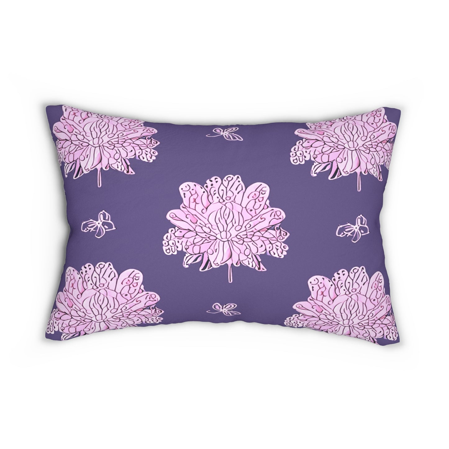 Magenta Floral Butterflies Spun Polyester Lumbar Pillow, 20" x 14"