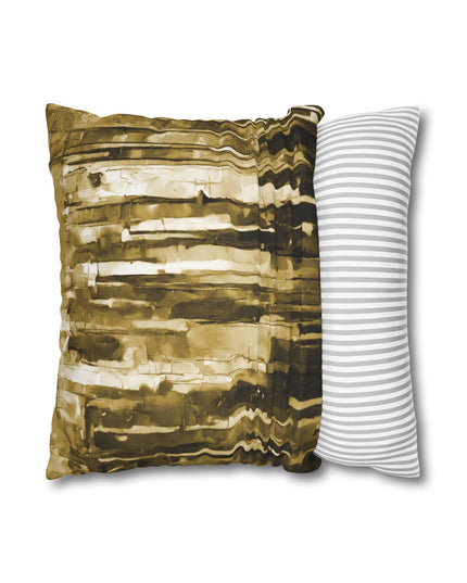 Striped Light Brown Spun Polyester Square Pillowcase, 14" x 14"