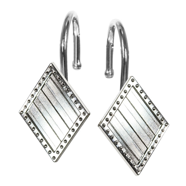 Shower Curtain Hooks, Rustproof Brushed Nickel Decorative Metal Rings with Diamond Design – Set of 12