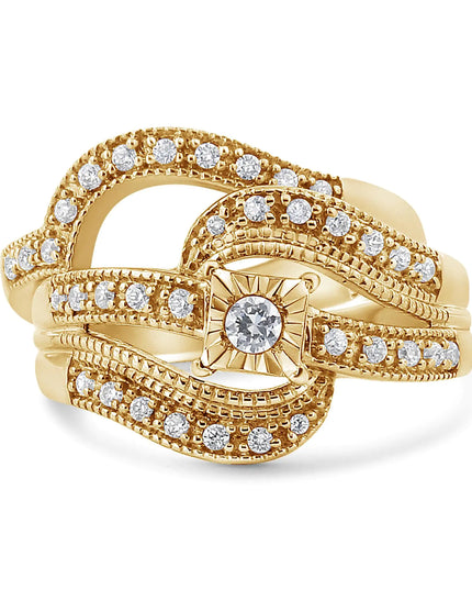 .925 Sterling Silver 1/3 Cttw Round Diamond Crisscross Engagement Ring Bridal Set (H-I Color, I1-I2 Clarity )