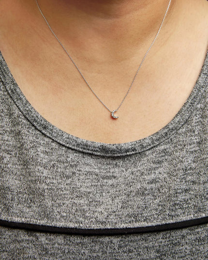 10K White Gold Diamond Accented Crescent Moon Shaped 18" Inch Pendant Necklace (H-I Color, I1-I2 Clarity)