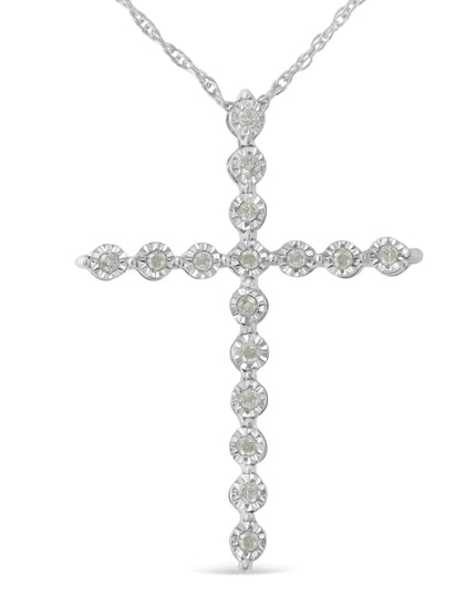 .925 Sterling Silver 1/6 Cttw Brilliant-Cut Diamond Miracle-Set Shared Prong Cross 18" Pendant Necklace (I-J Color, I2-I3 Clarity)
