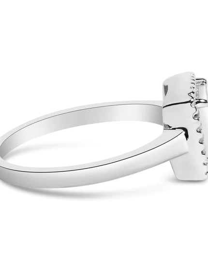.925 Sterling Silver 1/5 Cttw Invisible Set Princess Cut Diamond Promise Ring with Beaded Halo (H-I Color, I1-I2 Clarity)