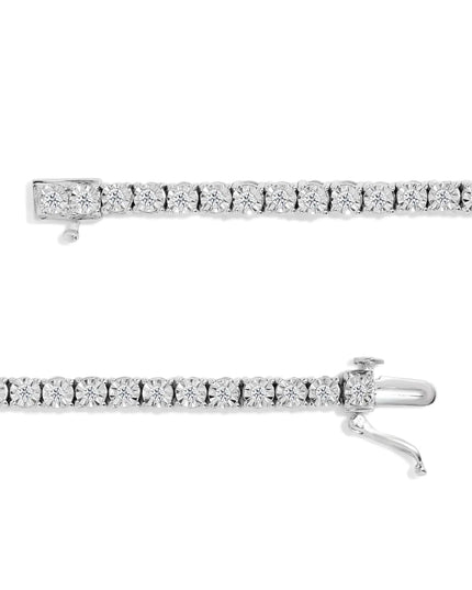 .925 Sterling Silver 1.0 Cttw Miracle-Set Diamond Round Faceted Bezel Tennis Bracelet (I-J Color, I3 Clarity)