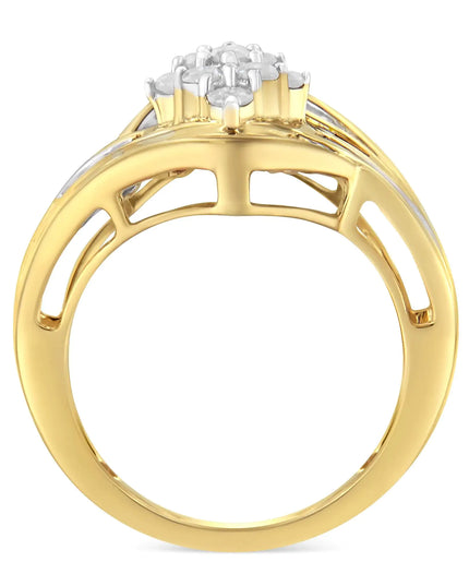 10K Yellow Gold over .925 Sterling Silver Diamond Bypass Cluster Ring (1 Cttw, I-J Color, I2-I3 Clarity)