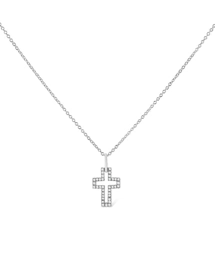 .925 Sterling Silver 1/10 cttw Pave-Set Round-Cut Diamond Open Cross 18" Pendant Necklace (I-J Color, I1-2 Clarity)