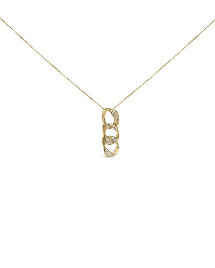 14K Yellow Gold Plated .925 Sterling Silver 1/6 Cttw Diamond Interlocking Triple Asymmetric Circle Hoop 18" Pendant Necklace (H-I Color, I1-I2 Clarity)