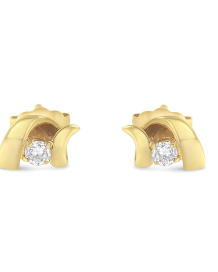 10K Gold 1/10 Cttw Round Brilliant-Cut Diamond Espira Swirls Solitaire Push Back Stud Earrings (I-J Color, I1-I2 Clarity)