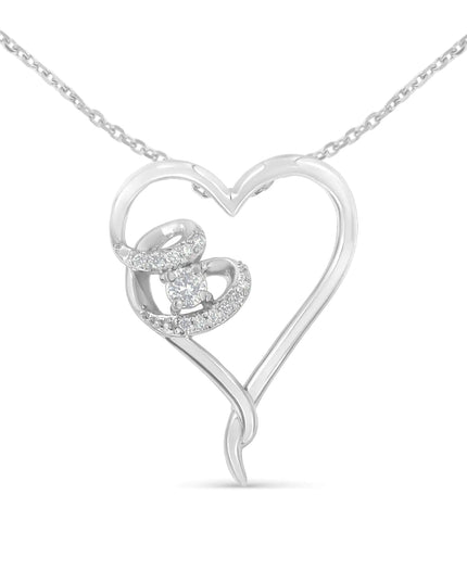 .925 Sterling Silver 1/10 cttw Diamond Heart Pendant Necklace (H-I, I1-I2)