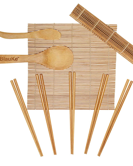 Bamboo Sushi Kit: 2 Mats, 5 Pairs Chopsticks, Rice Paddle, Spreader