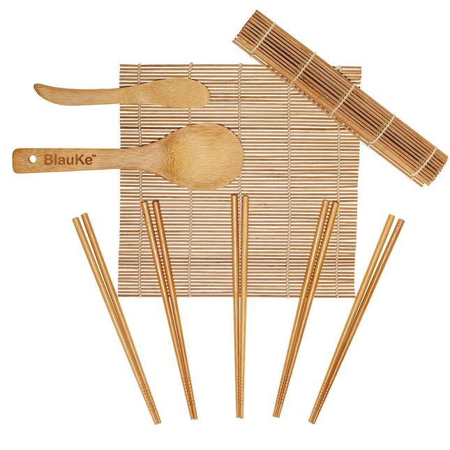 Bamboo Sushi Kit: 2 Mats, 5 Pairs Chopsticks, Rice Paddle, Spreader
