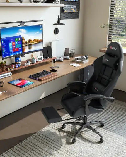 Ergonomic Gaming Chair, Black PU Leather, High-density Foam, 4supply