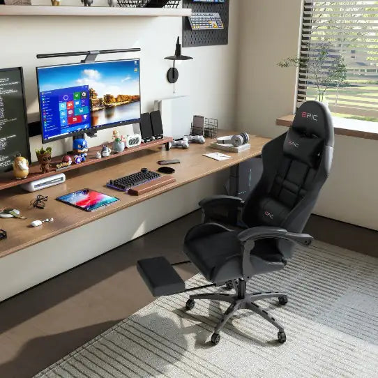 Ergonomic Gaming Chair, Black PU Leather, High-density Foam, 4supply