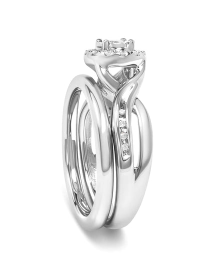 .925 Sterling Silver 1/7 Cttw Diamond Halo Bypass Engagement Ring and Wedding Band Set (I-J Color, I3 Clarity)