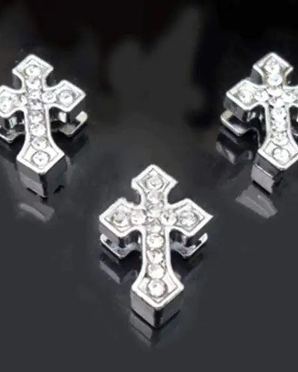 Pavé Arrowed Cross Charm -Silver