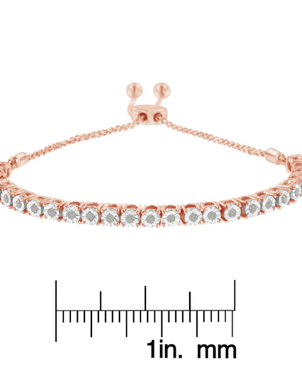 .925 Sterling Silver 1/4 Cttw Miracle-Set Diamond 4”-10” Adjustable Bolo Tennis Bracelet (I-J Color, I3 Clarity)