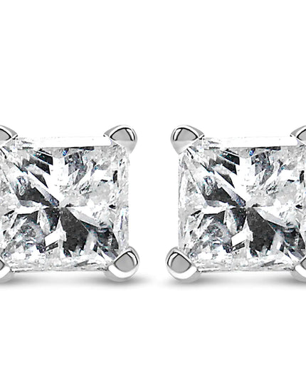 14K White Gold Princess Cut Lab-Grown Diamond Solitaire Stud Earrings (F-G Color, VS2-SI1 Clarity)