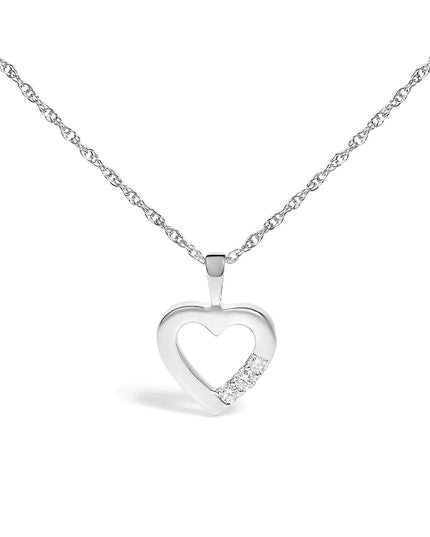 .925 Sterling Silver Lab Grown Diamond 1/4 Cttw Three Stone Heart Pendant Necklace - 18" Inches