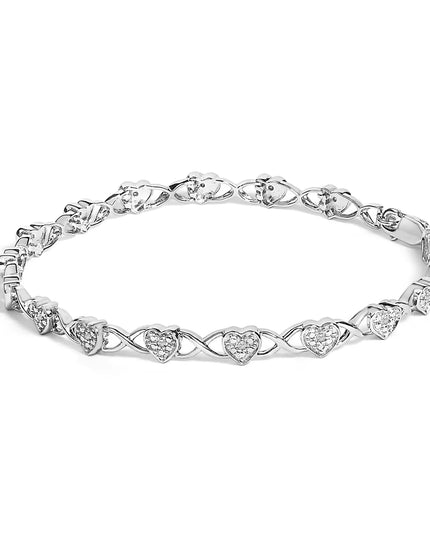 .925 Sterling Silver Diamond Accent Heart Link Bracelet (I-J Color, I3 Clarity) - 7.25"