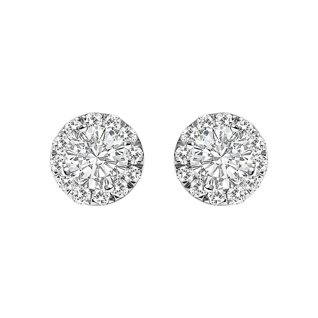 14K White Gold 1/2 Cttw Lab-Grown Diamond Halo Stud Earring (F-G Color, VS1-VS2 Clarity)