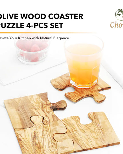 Olive Wood Coaster Puzzle 4-Pcs Set.