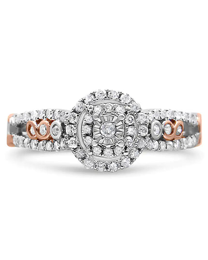 14K Rose Gold Plated .925 Sterling Silver 1/2 Cttw Round Diamond Double Frame Cross-Over Split Shank Engagement Ring (I-J Color, I2-I3 Clarity)